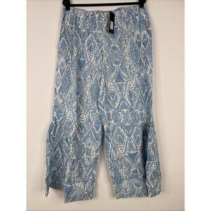 Tolani Collection Printed Palazzo Pants With Half Tier Size L Blue Aztec BOHO